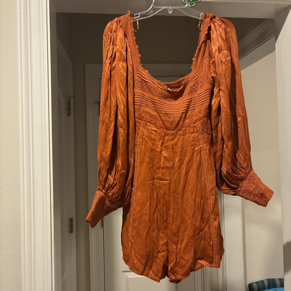 Free People Gypsy Hippie 70s Style 3/4th Length Romper Lace Festival Wear Viscos